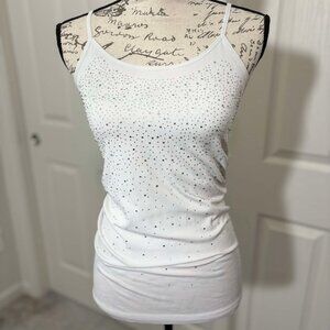 Women's/Junior's White & Silver Studded Tank Top